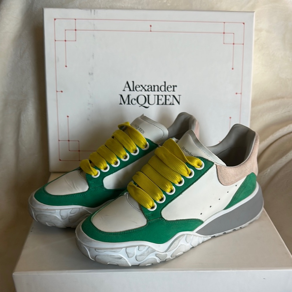 Alexander McQueen Green and Cream Sneakers with Yellow Laces